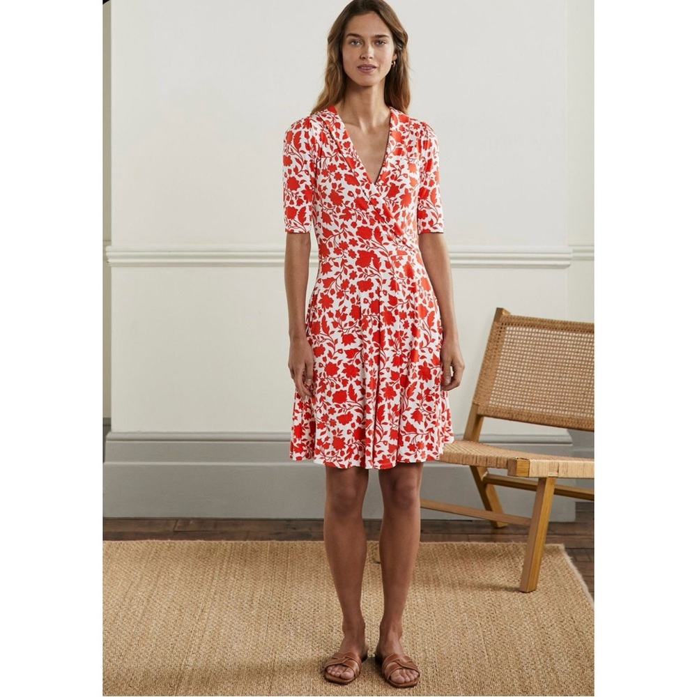 Boden Fixed Wrap Botanical Print Mini Dress